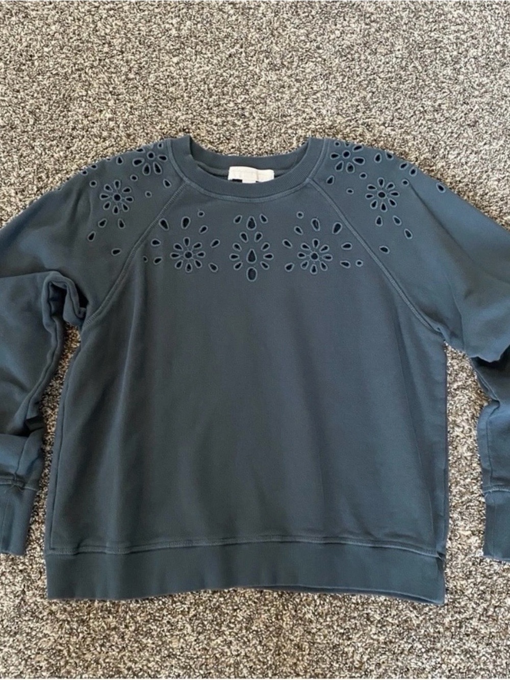 Spiritual Gangster Sweatshirt XS Blue Eyelet Floral Pullover Crewneck Cozy